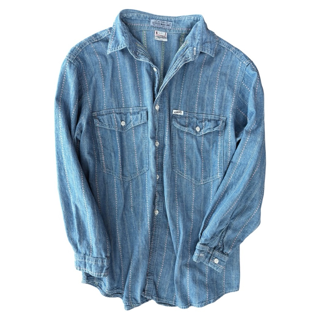 Vintage 90’s Guess Unisex denim shirt size L Men or XL Women.